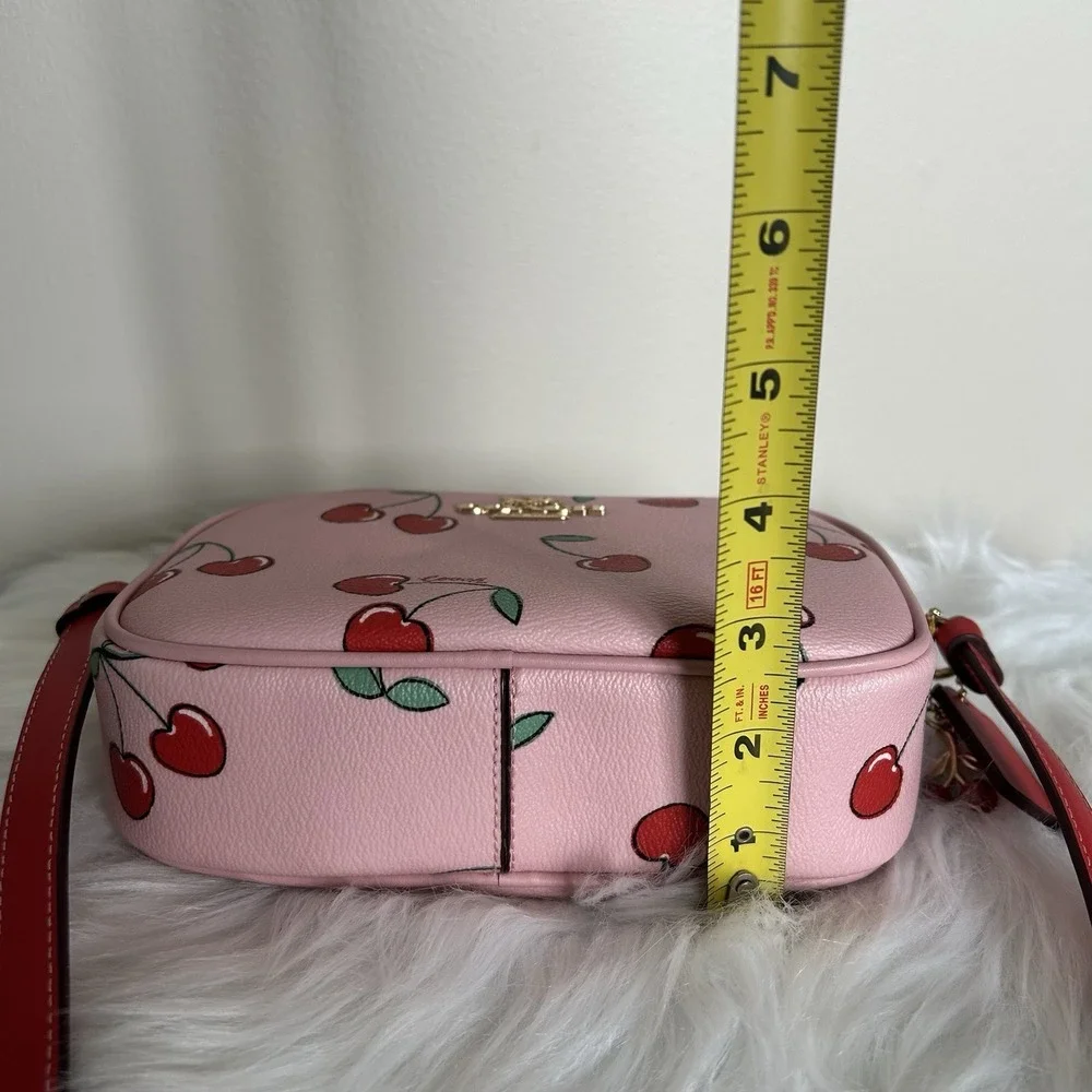 Coach Jamie Camera‎ Bag Pink Cherry Print Pebbled Leather Crossbody Excellent